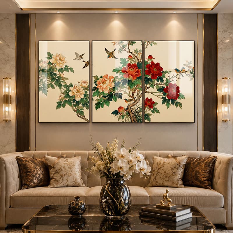 Blooming Roses & Birds 3-Panel Wall Art