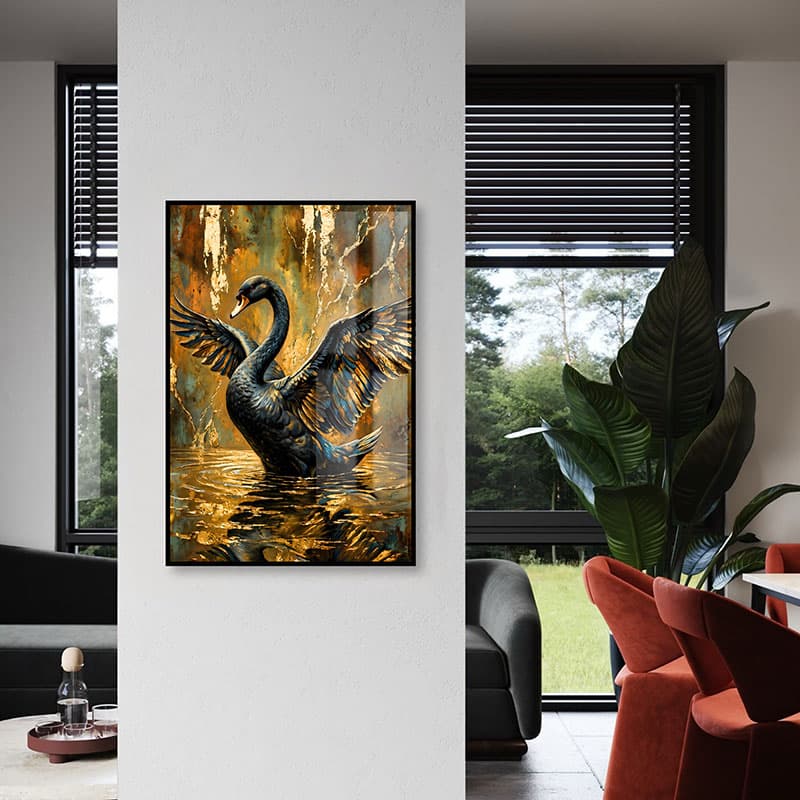 Golden Black Swan Feng Shui Wall Art